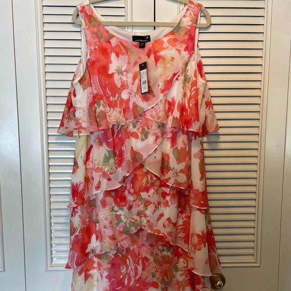 Laura 16W flutter floral sleeveless summer dress - Picture 1 of 1